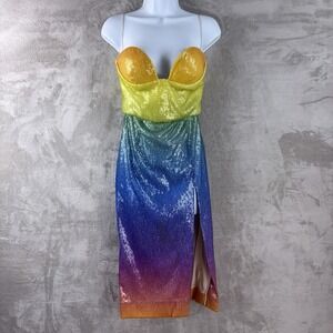 Cushnie Et Ochs Sequin Samantha Dress Womens Size 0 Multicolor Ombre Slit